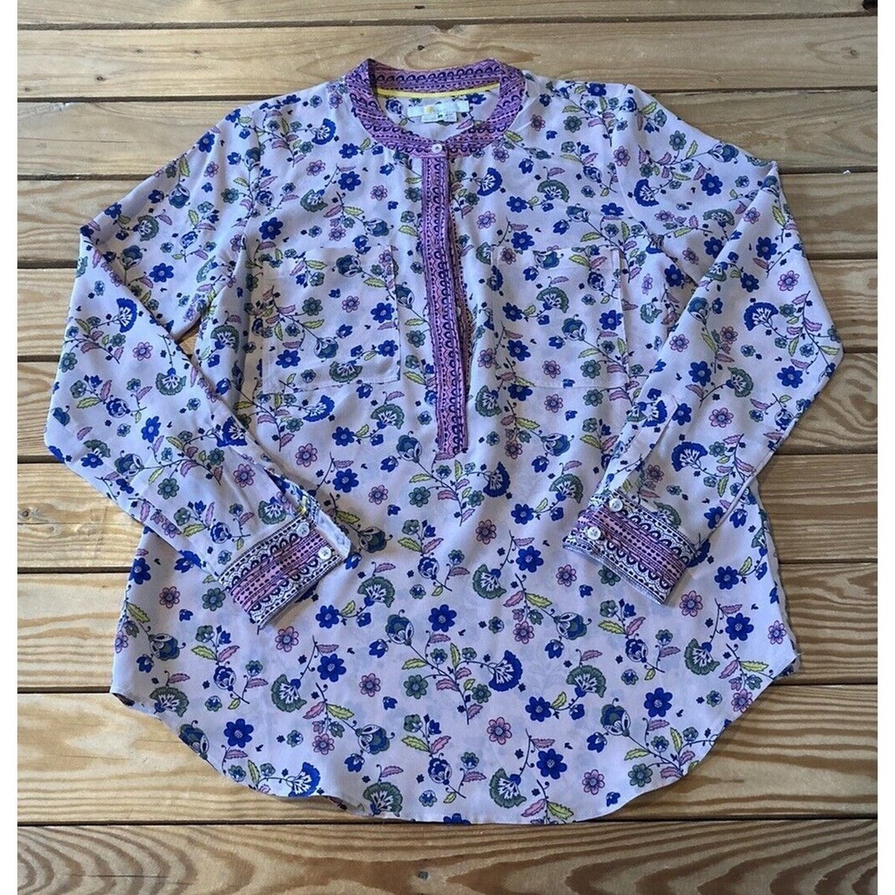 Boden 1/2 Button Floral Blouse Size 4 Women’s Purple